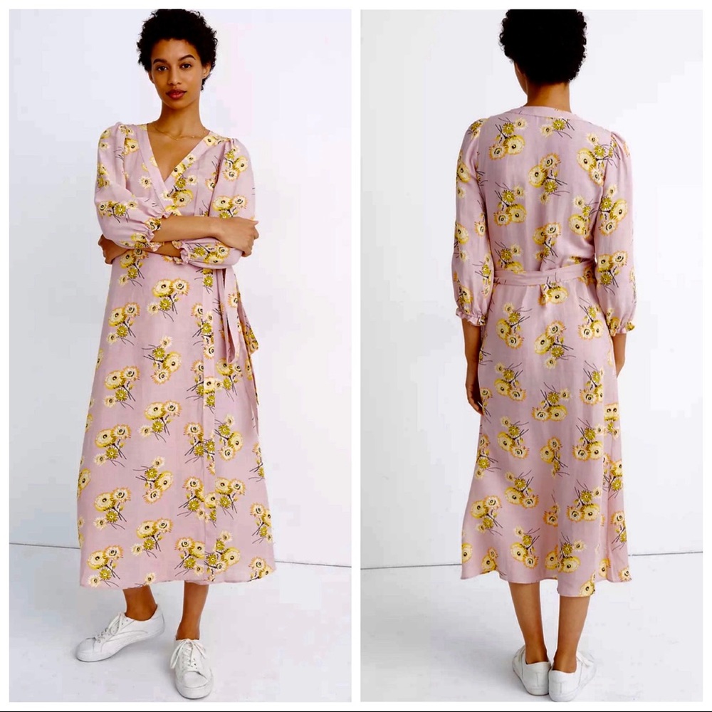 Madewell Linen-Blend Ruffle-Cuff Wrap Dress NWT